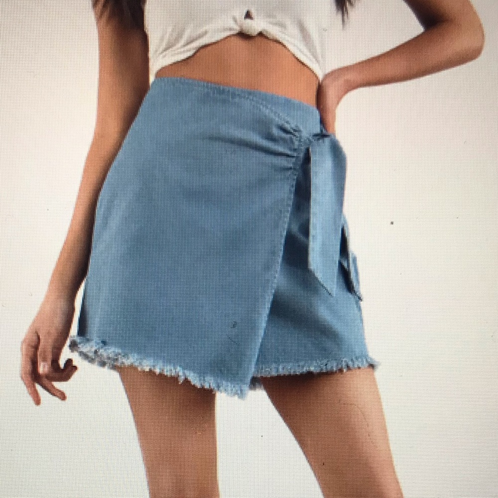 Light Wash Chambray Skirt w/ Tie